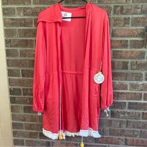 SUN50 Coral Hooded bathing suit Cover-Up with Tassels